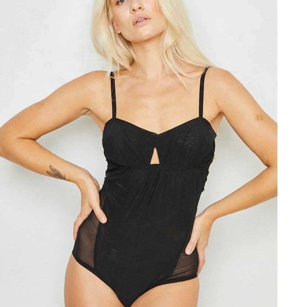 Free People x We Are HAH Under The Wire Mesh Bodysuit Black NWT XS Small 0-2